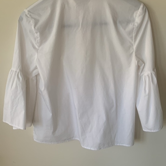 Worthington high collar v neck flare bell sleeve white women’s top SZ M - Picture 8 of 11